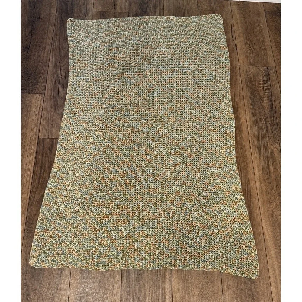 Handmade Crochet Lap Blanket Throw Multicolor Green Blue Tan 54